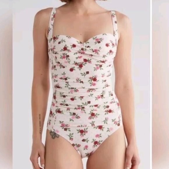 NWT Betsey Johnson Large Pink Roses One Piece Betsey Swim Suit - size XL - Picture 1 of 3